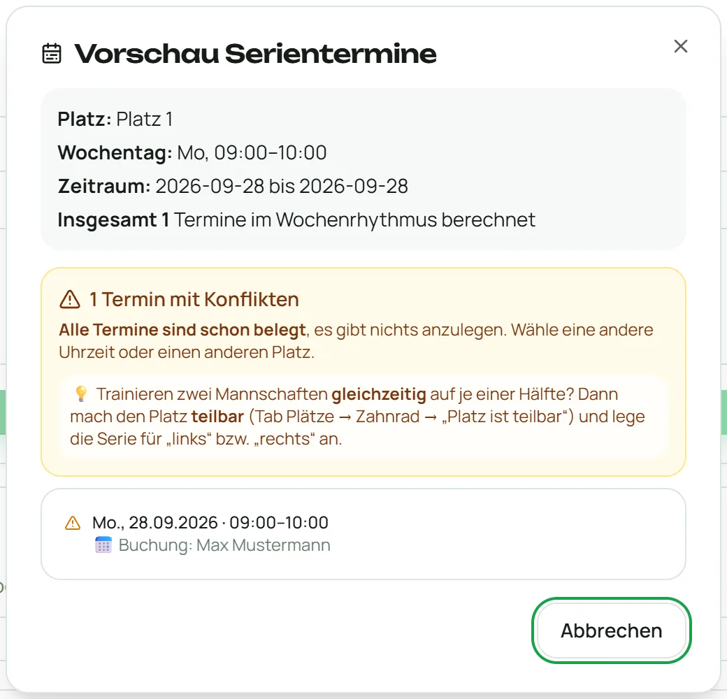 Serien-Vorschau, wenn alle Termine schon belegt sind