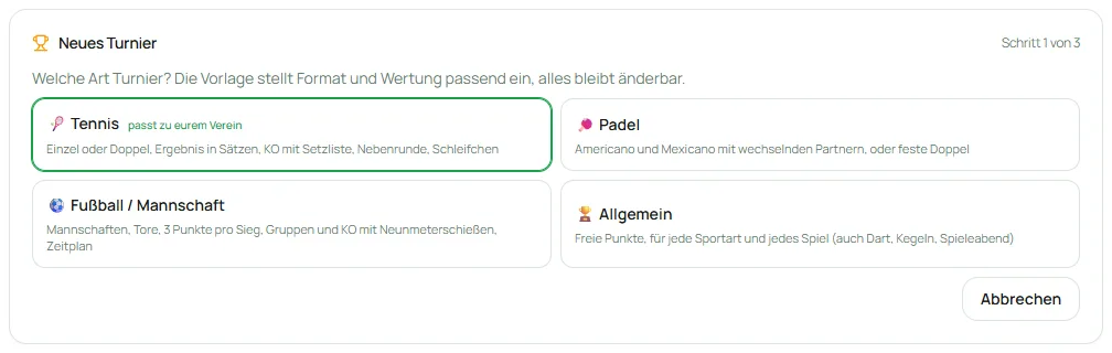 Schritt 1: Vorlage passend zur Sportart